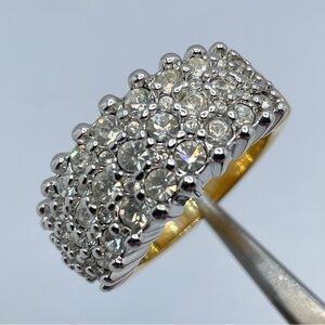 Swarovski Crystal Cluster Ring White Diamond Look Gold Statement Wide Band Sz 9